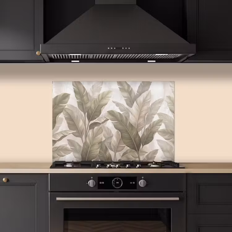 Spatscherm keuken - Bladeren - Tropisch - Natuur - Abstract - Beige — 2
