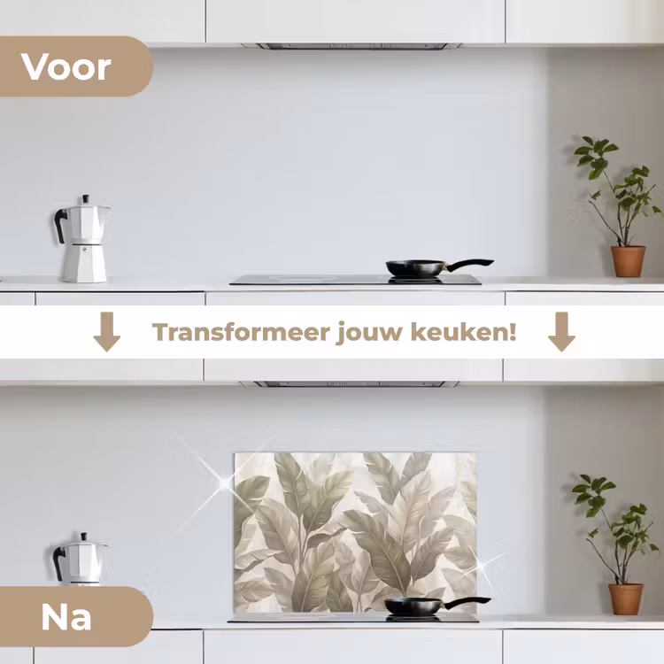 Spatscherm keuken - Bladeren - Tropisch - Natuur - Abstract - Beige — 3