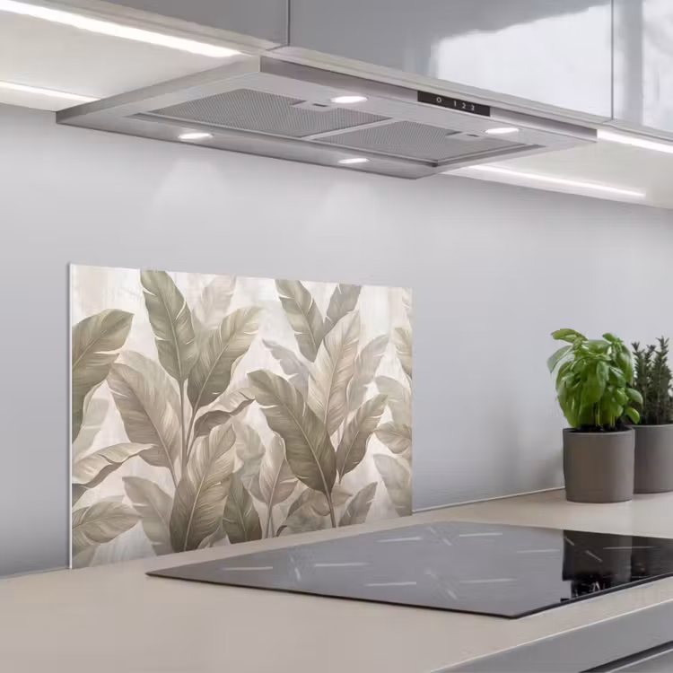 Spatscherm keuken - Bladeren - Tropisch - Natuur - Abstract - Beige — 5