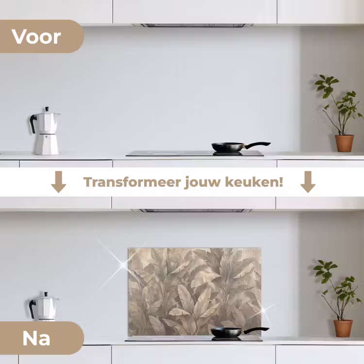 Spatscherm keuken - Bladeren - Tropisch - Natuur - Modern - Beige — 3