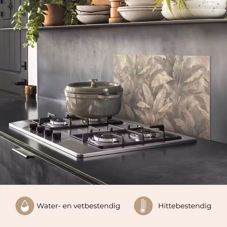 Spatscherm keuken - Bladeren - Tropisch - Natuur - Modern - Beige — 7