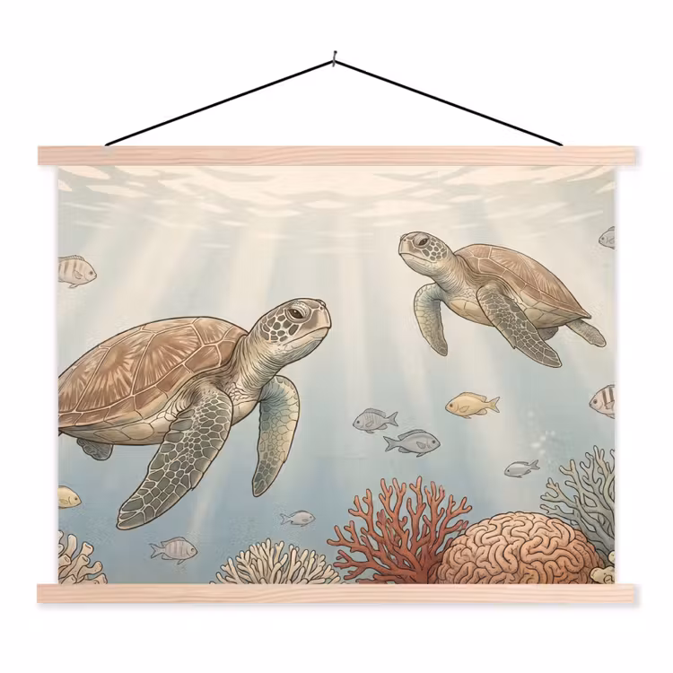 Schoolplaat - Schildpad - Onderwater - Natuur - Illustratie — 1