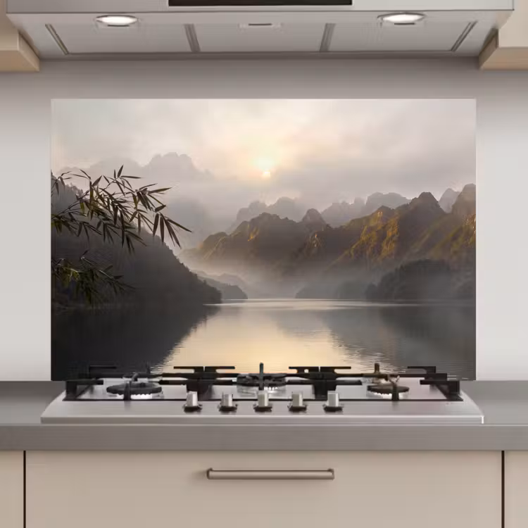 Spatscherm keuken - Bergen - Water - Mist - Natuur - Landschap — 1