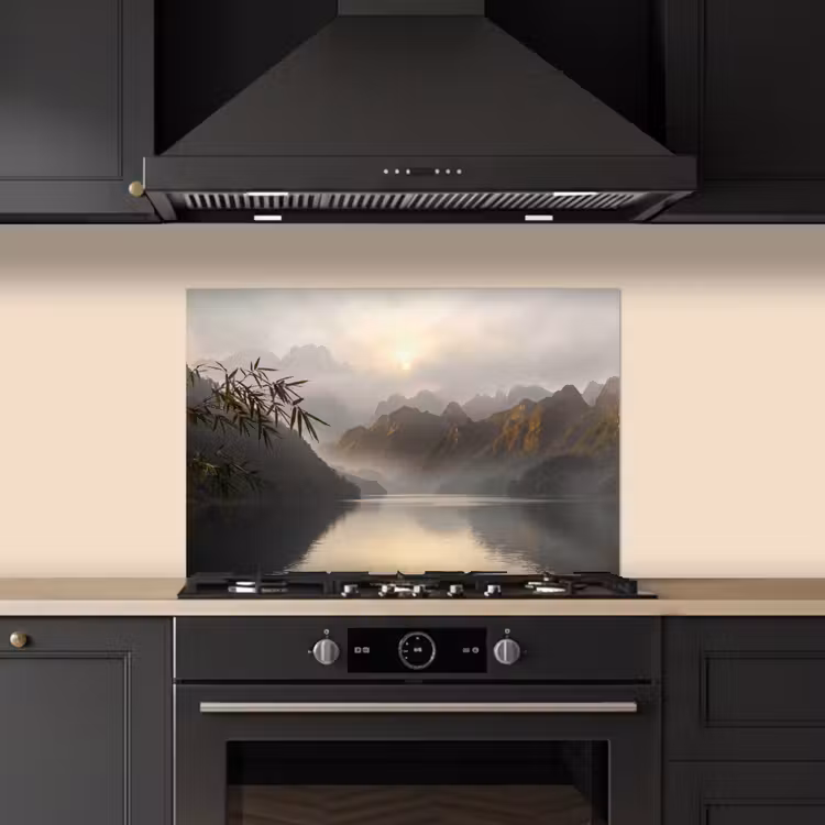 Spatscherm keuken - Bergen - Water - Mist - Natuur - Landschap — 2