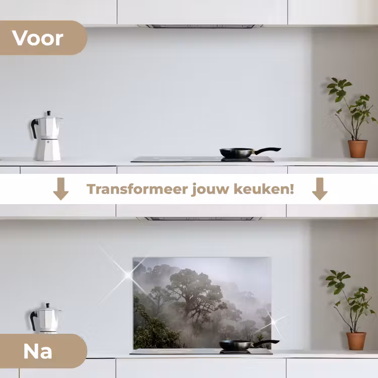 Spatscherm keuken - Boom - Mistig - Bos - Groen - Natuur — 3