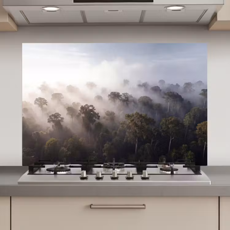 Spatscherm keuken - Bos - Mist - Natuur - Groen — 1