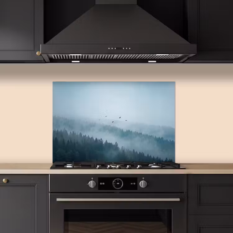Spatscherm keuken - Bos - Mist - Vogels - Natuur - Groen — 2