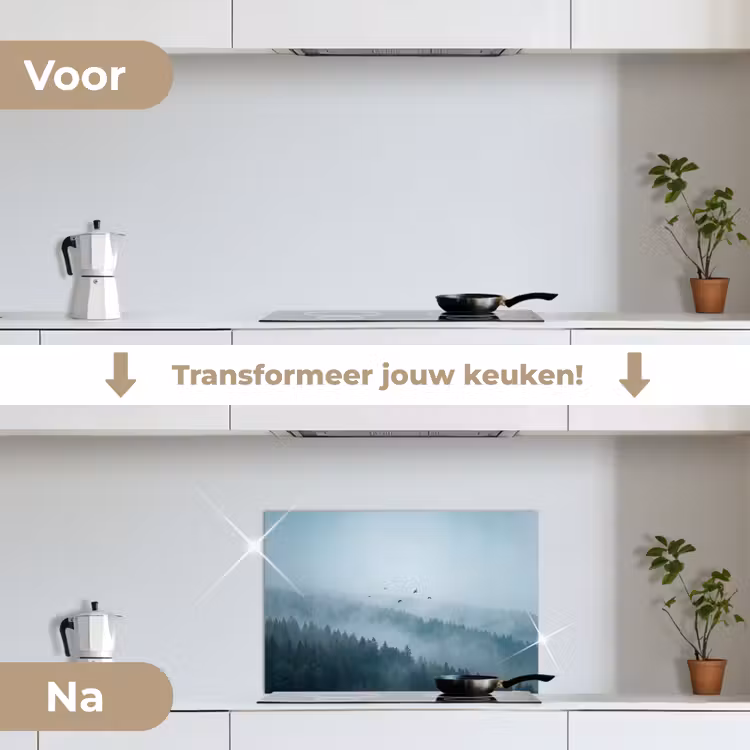 Spatscherm keuken - Bos - Mist - Vogels - Natuur - Groen — 3