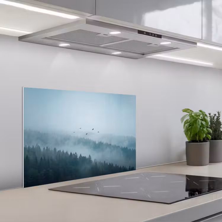 Spatscherm keuken - Bos - Mist - Vogels - Natuur - Groen — 5