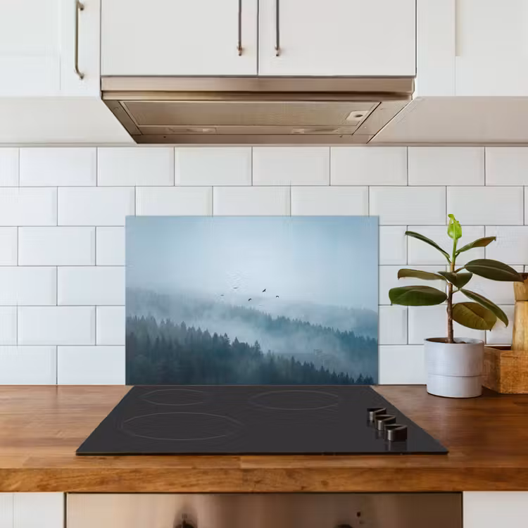 Spatscherm keuken - Bos - Mist - Vogels - Natuur - Groen — 6