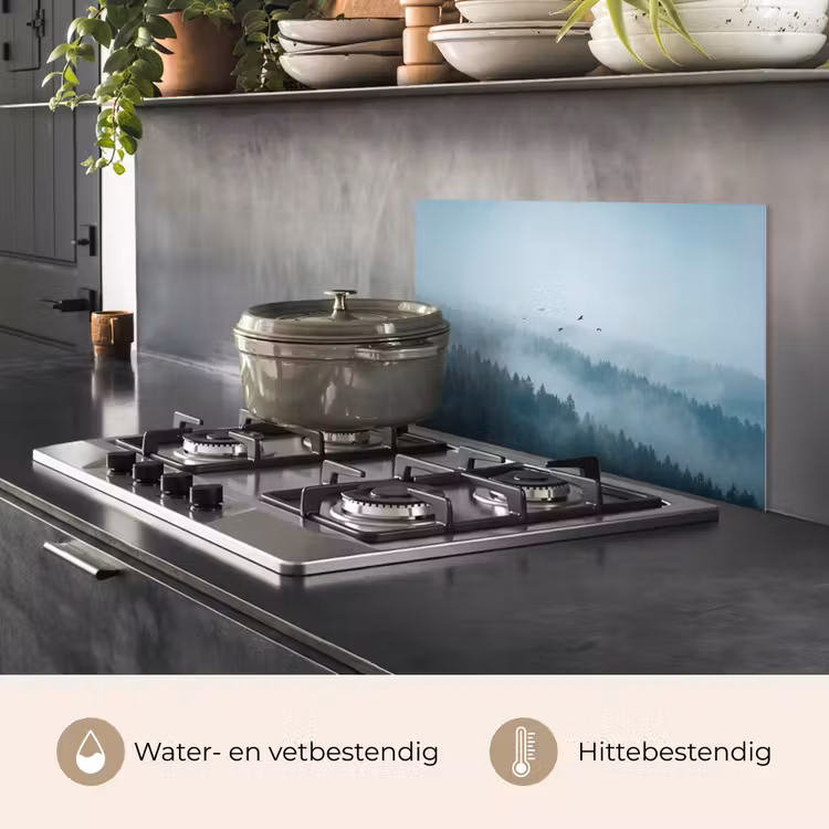 Spatscherm keuken - Bos - Mist - Vogels - Natuur - Groen — 7