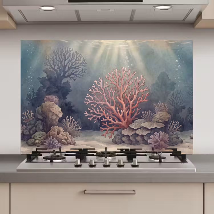 Spatscherm keuken - Koraal - Onderwater - Natuur - Roze — 1