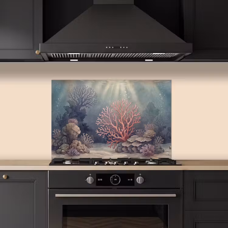 Spatscherm keuken - Koraal - Onderwater - Natuur - Roze — 2