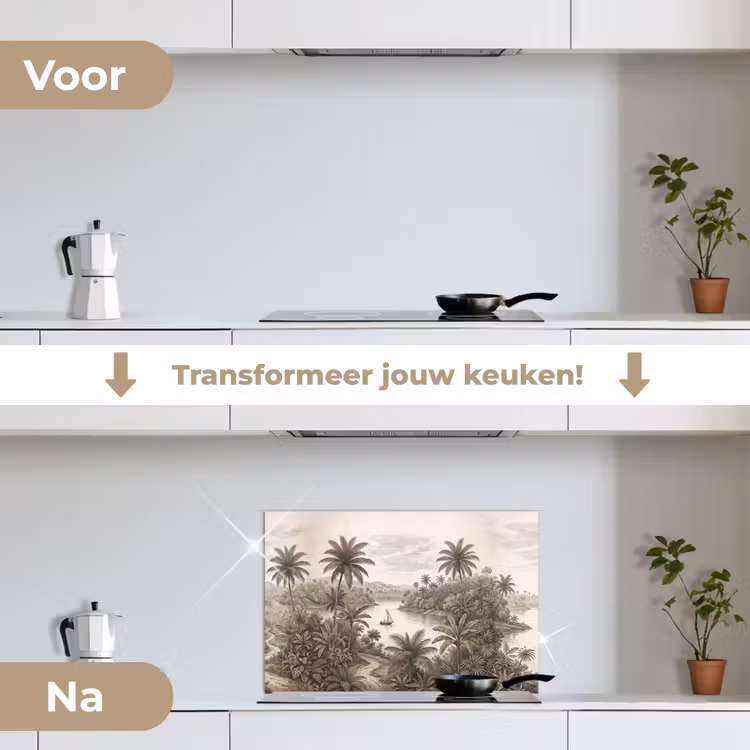 Spatscherm keuken - Landschap - Rivier - Boot - Tropisch - Vintage — 3