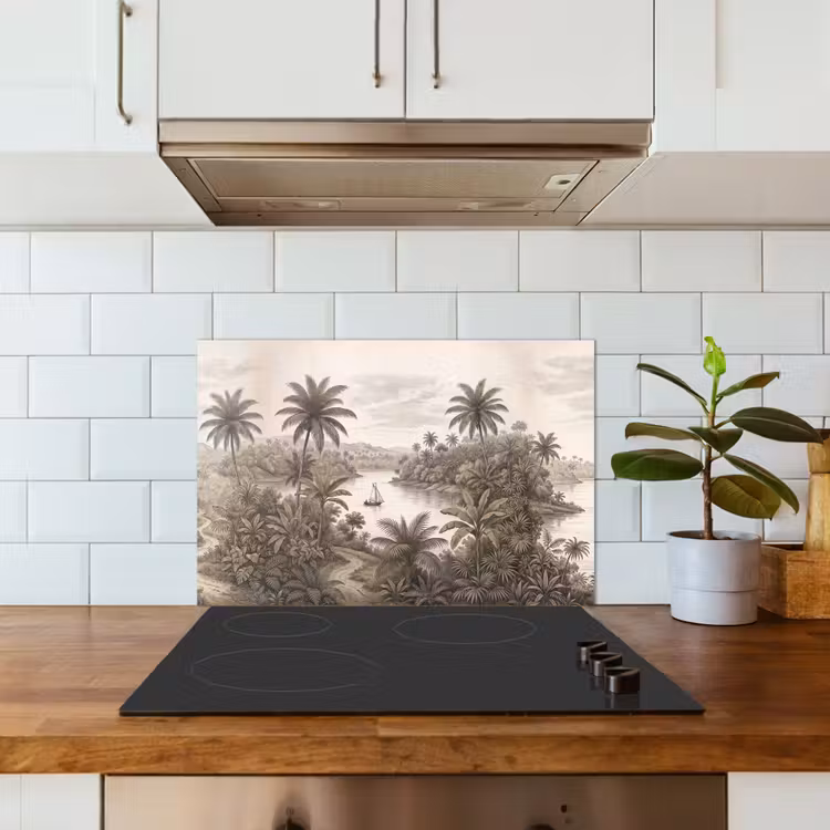 Spatscherm keuken - Landschap - Rivier - Boot - Tropisch - Vintage — 6