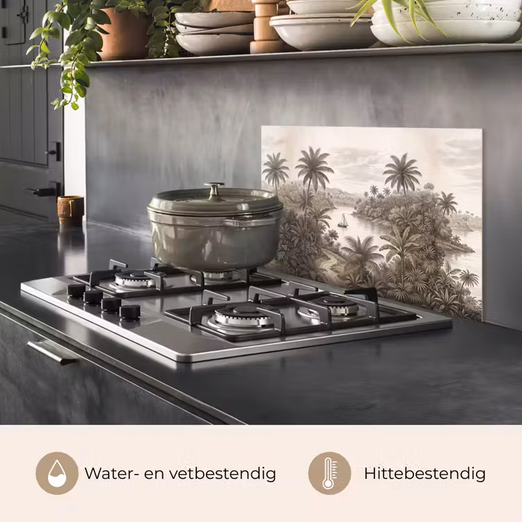 Spatscherm keuken - Landschap - Rivier - Boot - Tropisch - Vintage — 7