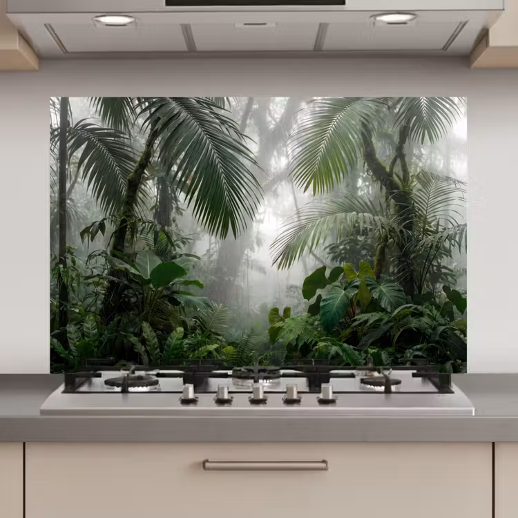 Spatscherm keuken - Natuur - Jungle - Mist - Tropisch - Groen — 1