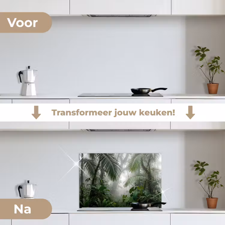 Spatscherm keuken - Natuur - Jungle - Mist - Tropisch - Groen — 3