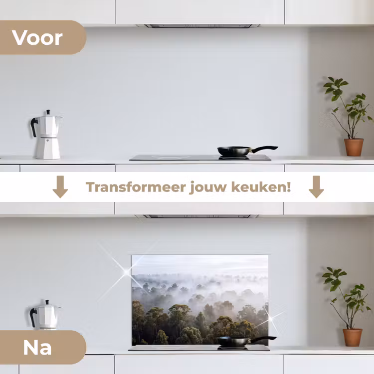 Spatscherm keuken - Natuur - Mist - Bos - Ochtend - Goud — 3