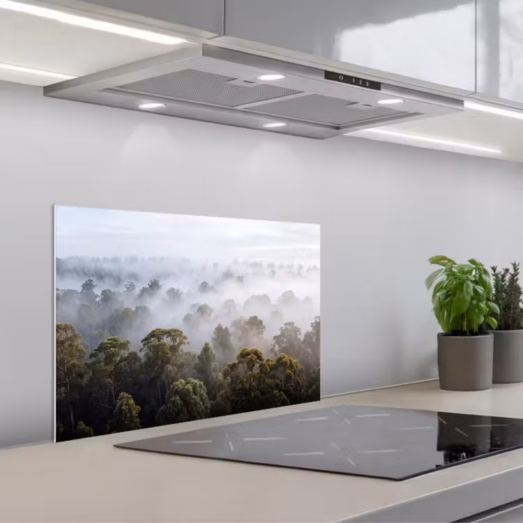 Spatscherm keuken - Natuur - Mist - Bos - Ochtend - Goud — 5