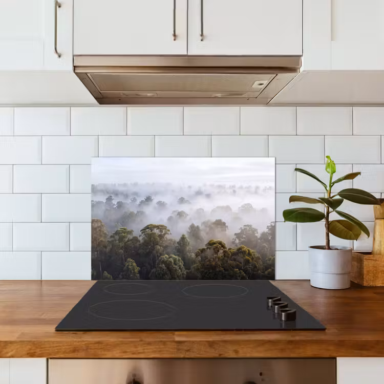 Spatscherm keuken - Natuur - Mist - Bos - Ochtend - Goud — 6
