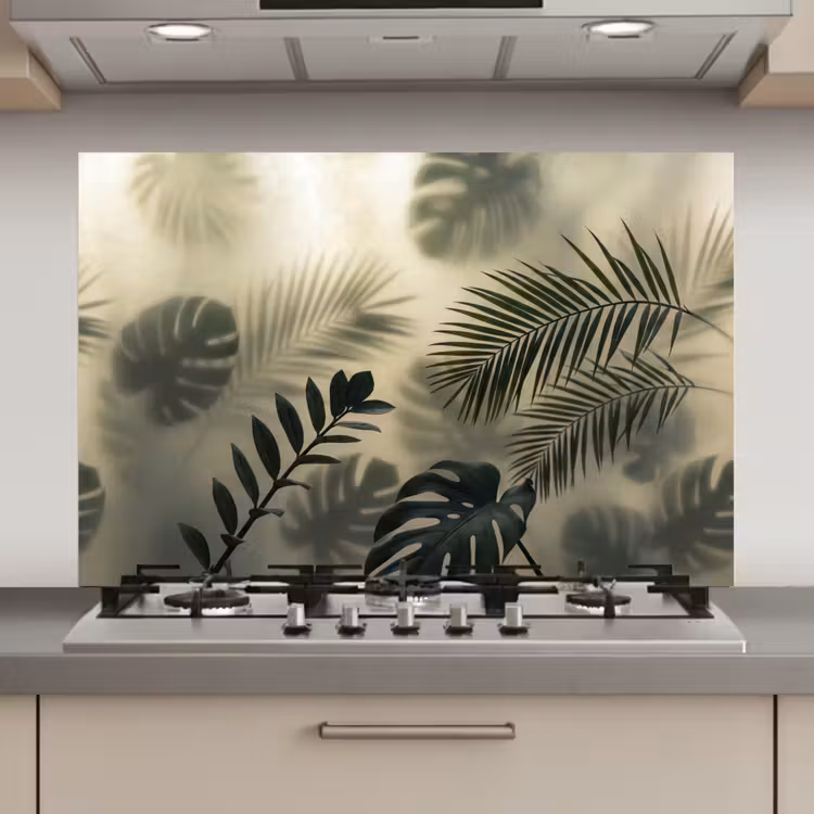 Spatscherm keuken - Planten - Bladeren - Schaduwen - Groen - Modern — 1