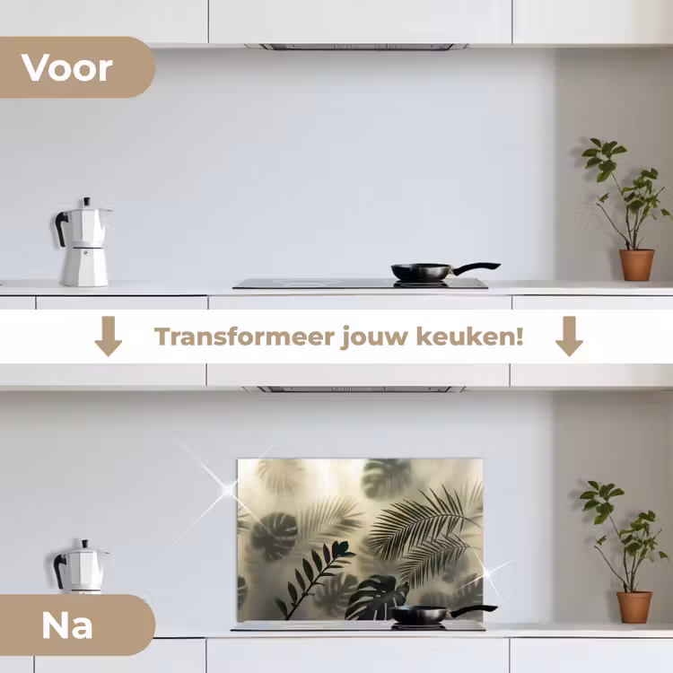 Spatscherm keuken - Planten - Bladeren - Schaduwen - Groen - Modern — 3
