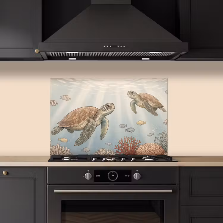 Spatscherm keuken - Schildpad - Onderwater - Natuur - Illustratie — 2