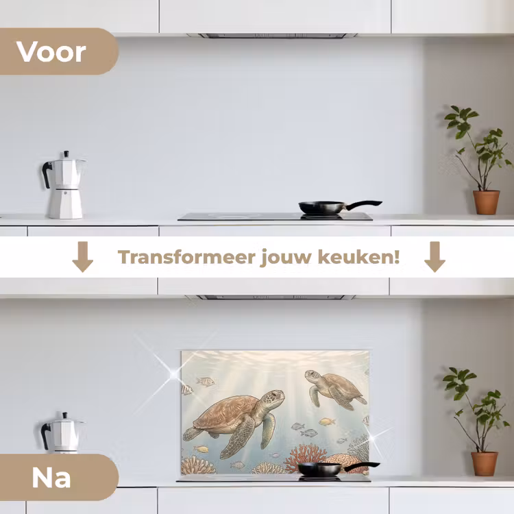 Spatscherm keuken - Schildpad - Onderwater - Natuur - Illustratie — 3