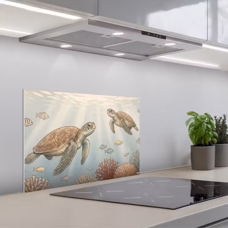 Spatscherm keuken - Schildpad - Onderwater - Natuur - Illustratie — 5