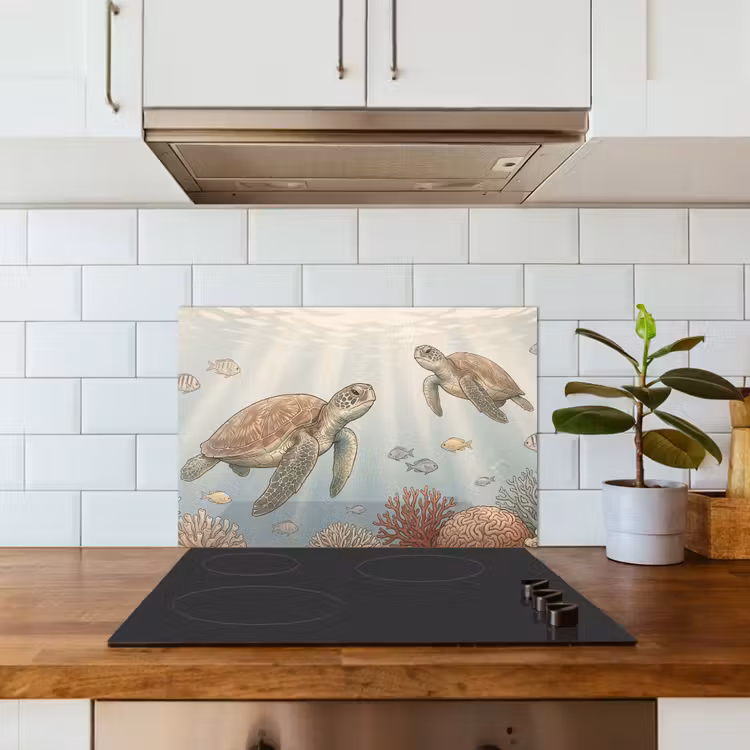 Spatscherm keuken - Schildpad - Onderwater - Natuur - Illustratie — 6