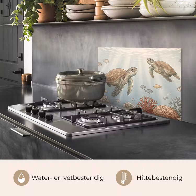 Spatscherm keuken - Schildpad - Onderwater - Natuur - Illustratie — 7