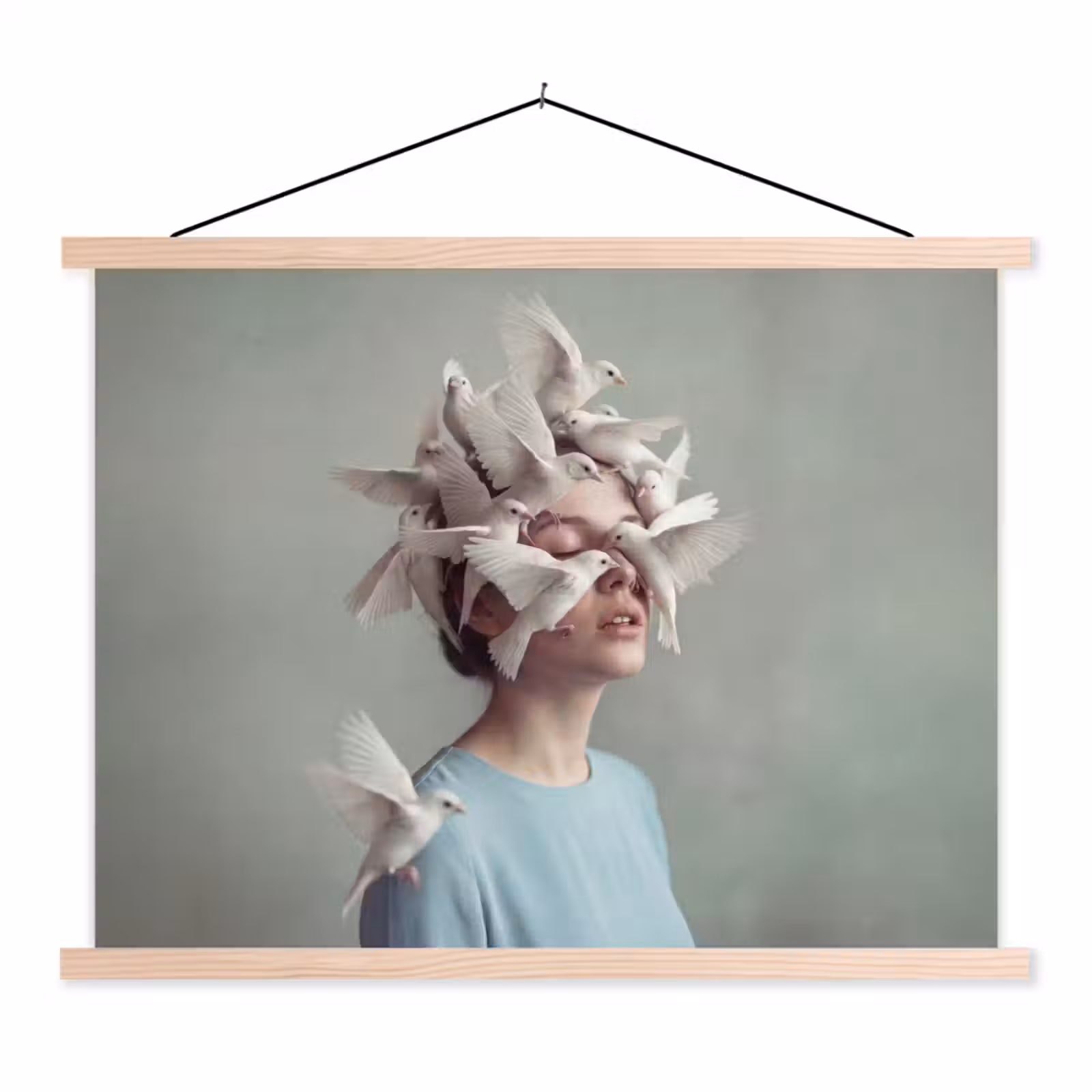 Schoolplaat - Vrouw - Vogels - Abstract - Modern - Wit — 1