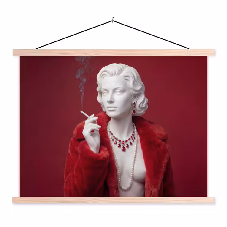 Schoolplaat - Vrouw - Bontjas - Mode - Klassiek - Rood — 1