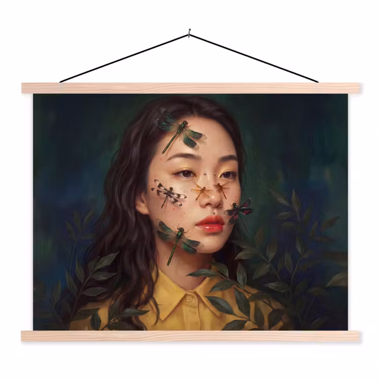 Schoolplaat - Vrouw - Insecten - Natuur - Portret - Groen — 1