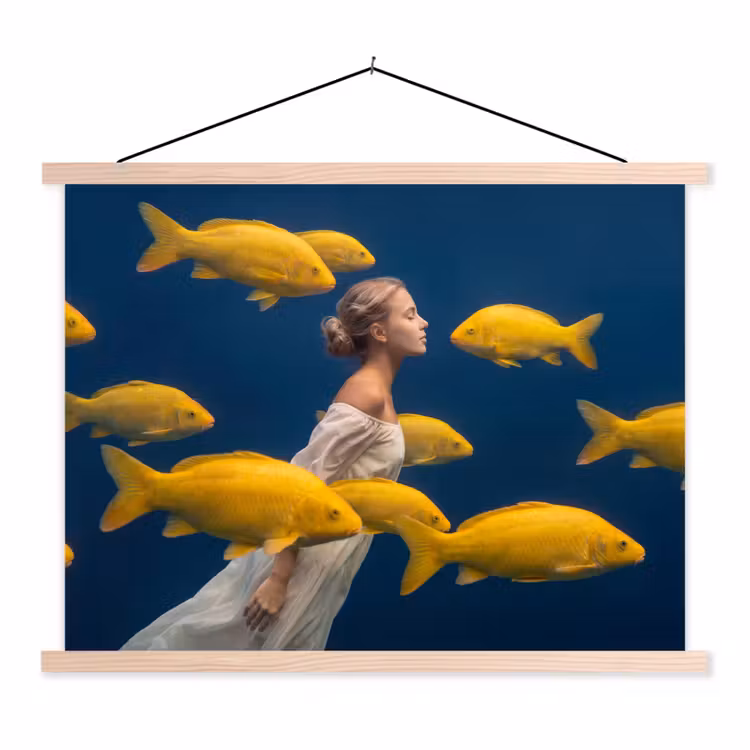 Schoolplaat - Vrouw - Vis - Water - Natuur - Geel — 1