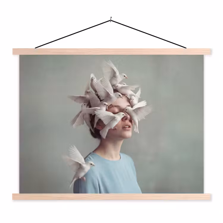 Schoolplaat - Vrouw - Vogels - Abstract - Modern - Wit — 1