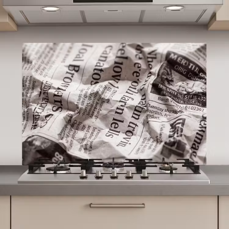 Spatscherm keuken - Krant - Gekreukeld - Textuur - Vintage - Zwart-wit — 1