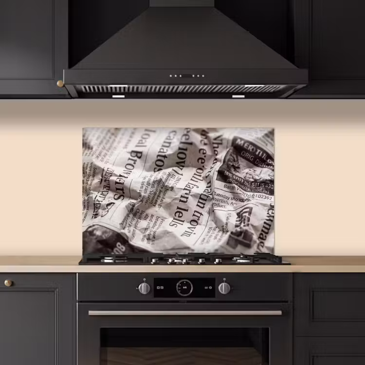 Spatscherm keuken - Krant - Gekreukeld - Textuur - Vintage - Zwart-wit — 2