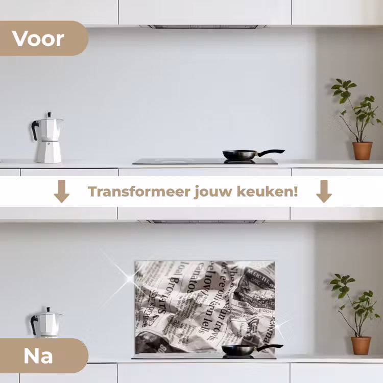 Spatscherm keuken - Krant - Gekreukeld - Textuur - Vintage - Zwart-wit — 3