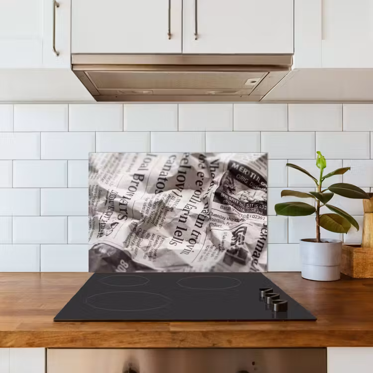 Spatscherm keuken - Krant - Gekreukeld - Textuur - Vintage - Zwart-wit — 6