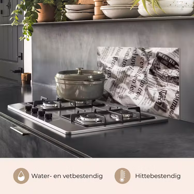 Spatscherm keuken - Krant - Gekreukeld - Textuur - Vintage - Zwart-wit — 7