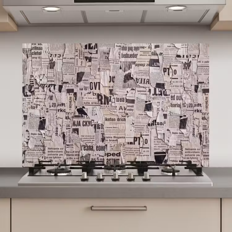 Spatscherm keuken - Krant - Gescheurd - Textuur - Abstract - Zwart-wit — 1