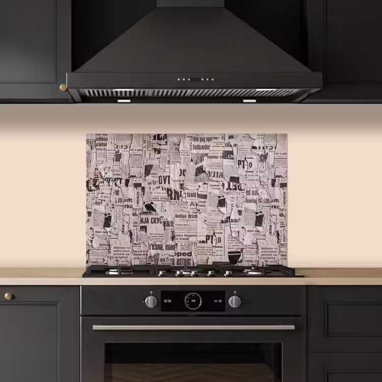 Spatscherm keuken - Krant - Gescheurd - Textuur - Abstract - Zwart-wit — 2