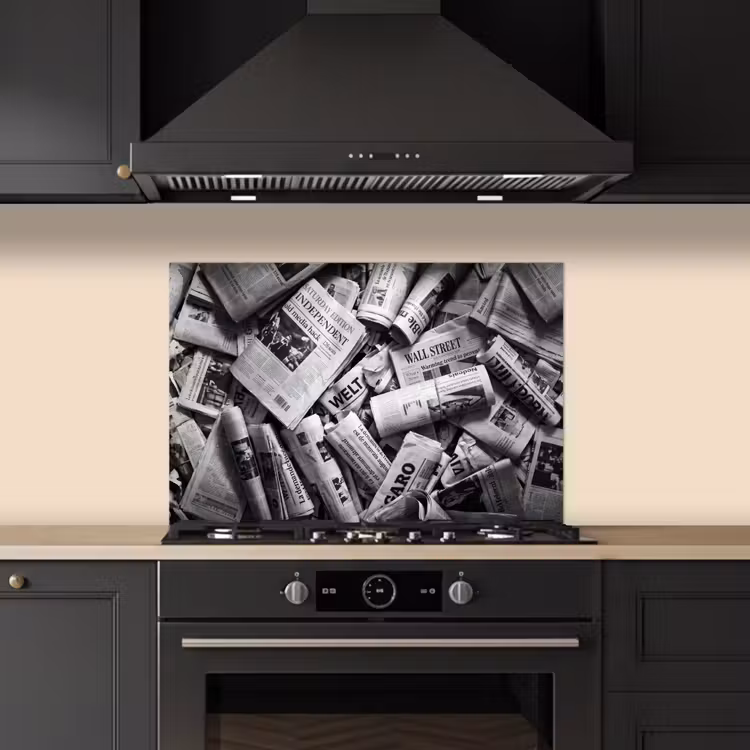 Spatscherm keuken - Krant - Stapel - Nieuws - Zwart-wit — 2