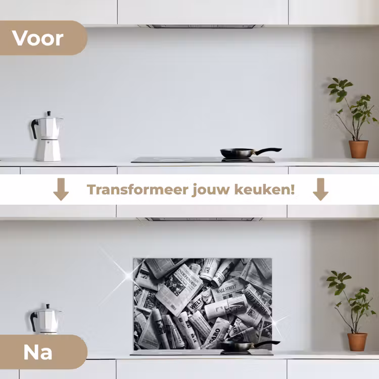 Spatscherm keuken - Krant - Stapel - Nieuws - Zwart-wit — 3
