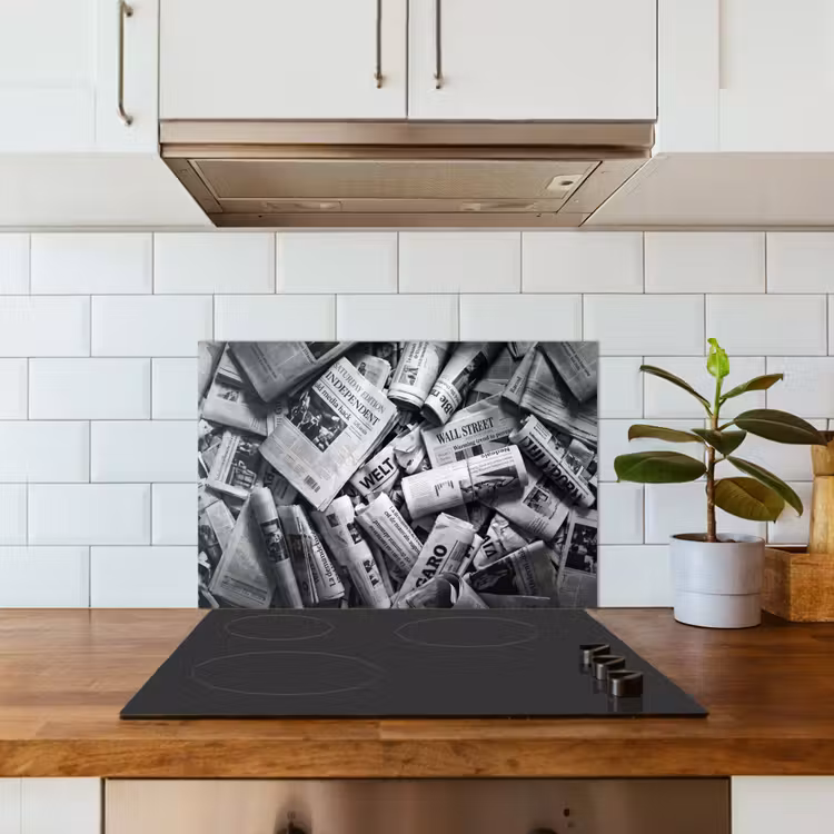 Spatscherm keuken - Krant - Stapel - Nieuws - Zwart-wit — 6