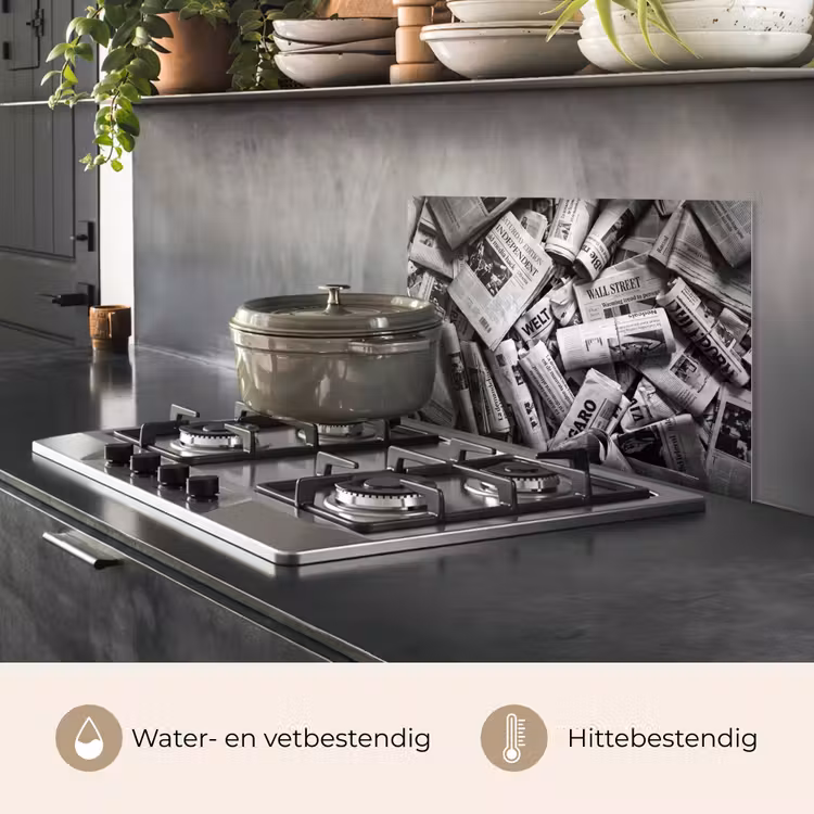Spatscherm keuken - Krant - Stapel - Nieuws - Zwart-wit — 7