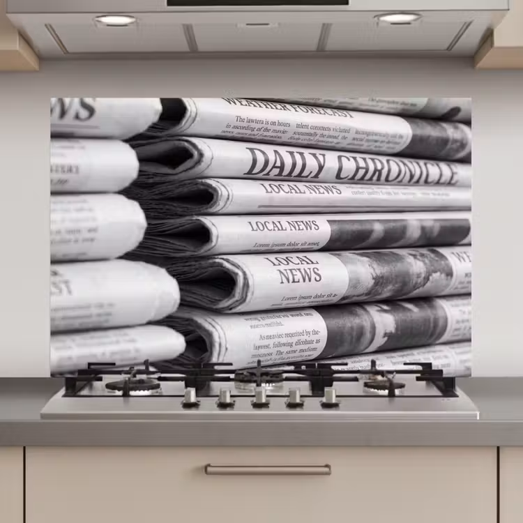 Spatscherm keuken - Krant - Stapel - Nieuws - Zwart-wit - Media — 1