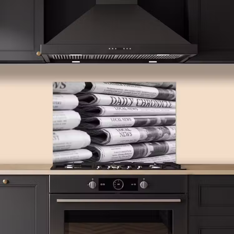Spatscherm keuken - Krant - Stapel - Nieuws - Zwart-wit - Media — 2